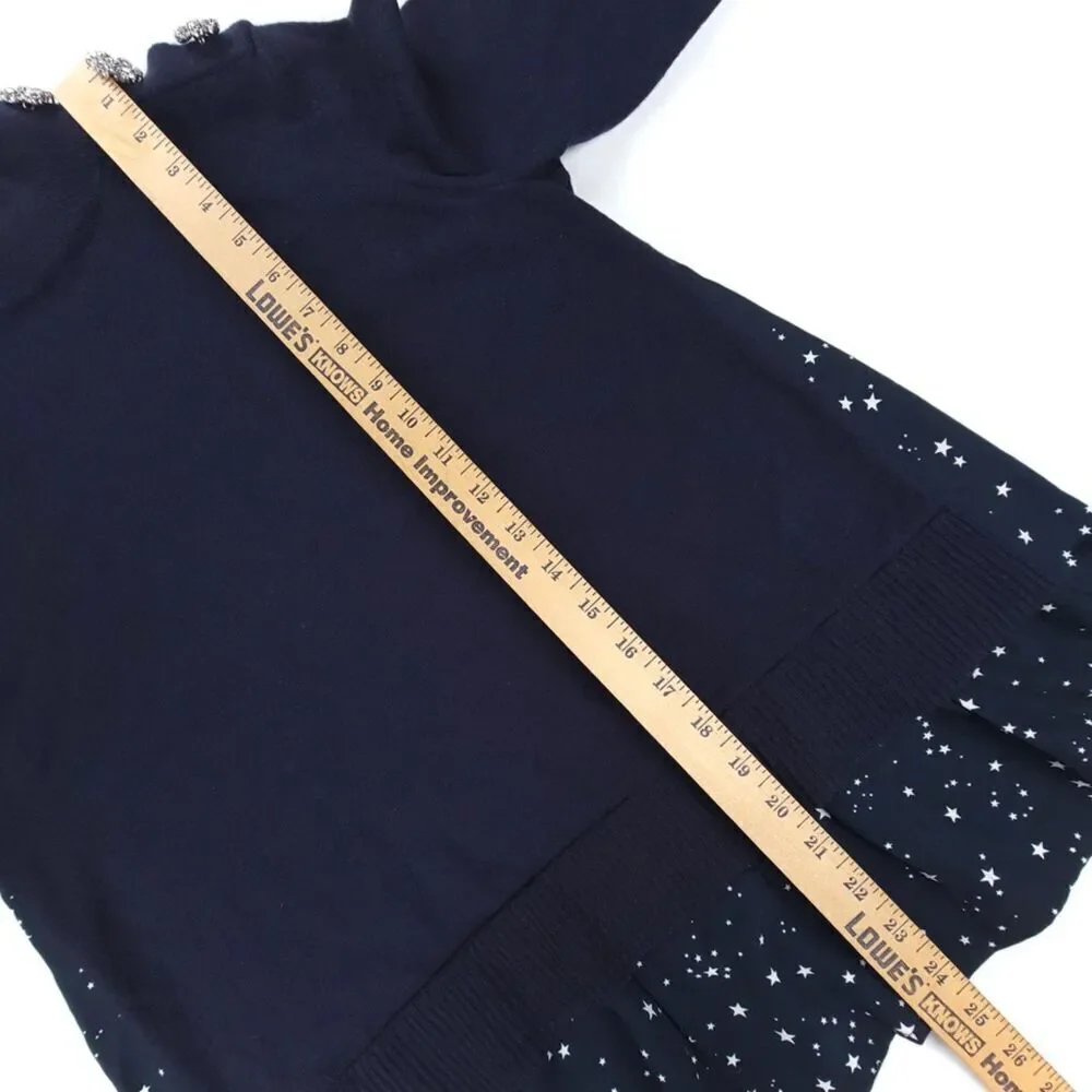 KATE SPADE Wool Night Sky Embellished Peplum Layered Tunic Sweater Navy Small